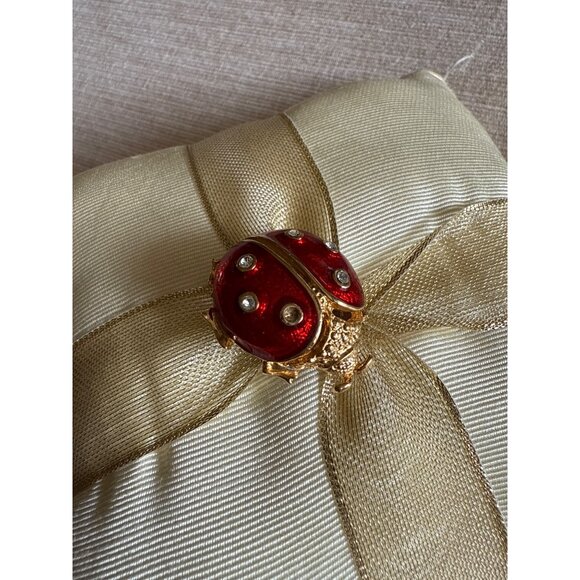 Vintage New View Gold-Tone & Red Enamel Ladybug Brooch With Rhinestone Accents - Picture 2 of 12